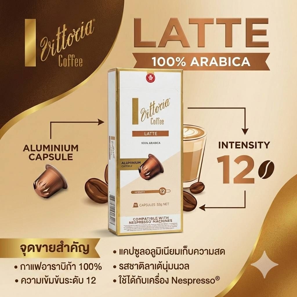 [Made​ in​ Australia]​ กาแฟแคปซูล Vittoria Coffee รุ่น Latte​ 10​ capsule