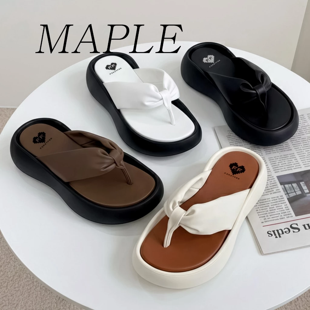 MAPLE✨รองเท้าหูคีบส้นตึกที่นุ่มมากๆ ส้นตึกสูง 1.5 นิ้ว น่ารักชิลๆ