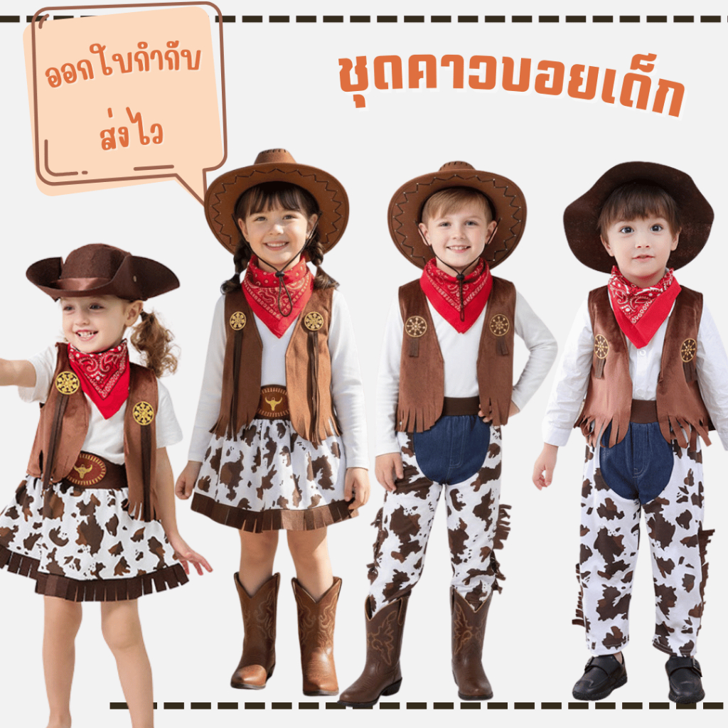 พร้อมส่งจากไทย ชุดคาวบอยเด็กผู้ชาย ชุดคาวบอยเด็กผู้หญิง แฟนซี