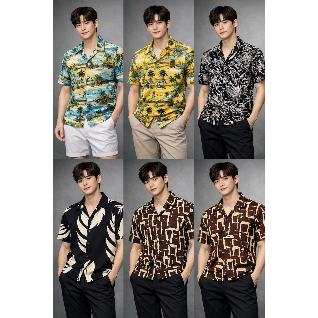 เสื้อเชิ้ตฮาวาย+ผ้าพันคอ มีแถมให้ทุกตัว มีไซส์ 40-52นิ้ว(Italian Silk)พรีเมียม