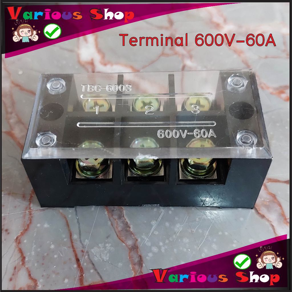 เทอร์มินอลบล็อกTBC-6003 600V 60A (Terminal Block 3 Pole 60 A ) แบบ 3 ช่อง 60 แอมป์(60A) สำหรับเป็นจุ