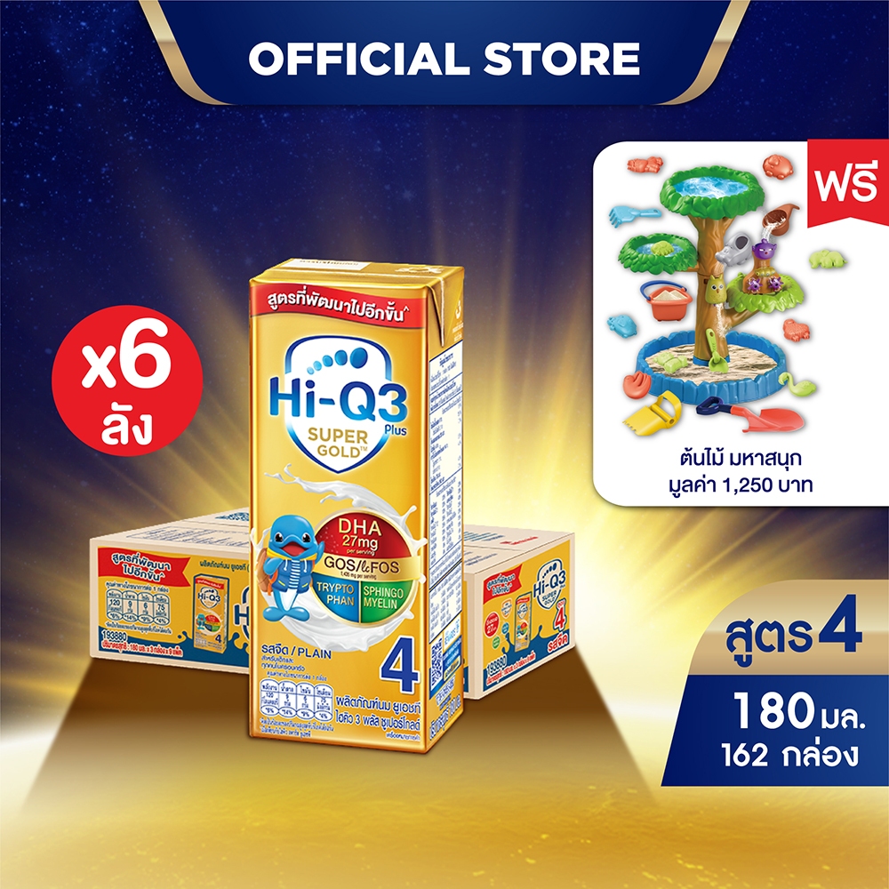 [ฟรี! ต้นไม้ มหาสนุก] นมกล่อง ยกลังx6ลัง นมยูเอชที นมไฮคิวสูตร4 3พลัส ซูเปอร์โกลด์ รสจืด180 มล (162 กล่อง)นมUHT