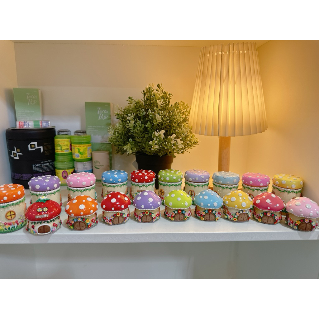 บ้านเห็ดจิ๋วพิมเสน/หงส์ กระปุกเปล่า diyน่ารักๆพร้อมส่ง