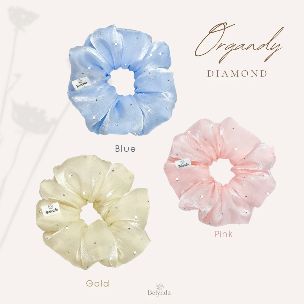 Belynda ♥ Scrunchies ♥ Organdy Diamond 2 ยางรัดผม โดนัท ผ้าออแกนดี้ ประดับเพชรแฟชั่น หรูหรา วิ๊บๆวับๆ