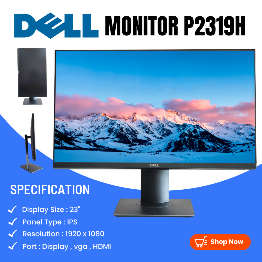 MONITOR DELL P2319H LED (IPS) FULL HD 23" ขอบจอบาง (หมุนได้) ปรับขึ้น-ลงได้
