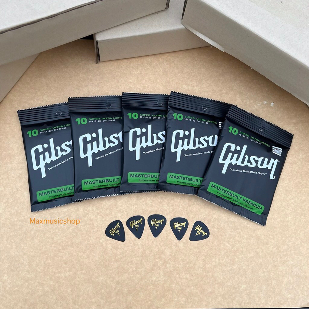 สายกีตาร์โปร่ง กีตาร์โปร่งไฟฟ้าGibson10 (เซ็ต5ชุด) phosphor bronze แท้เสียงดีแน่นกังวานคมชัด พร้อมส่ง จากไทยแถมปิ๊ก5ชิ้น