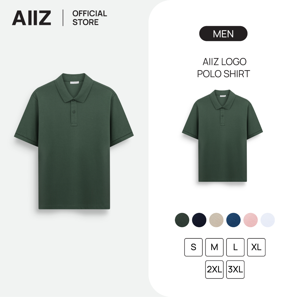 AIIZ เสื้อโปโลผู้ชายสีพื้นพิมพ์โลโก้