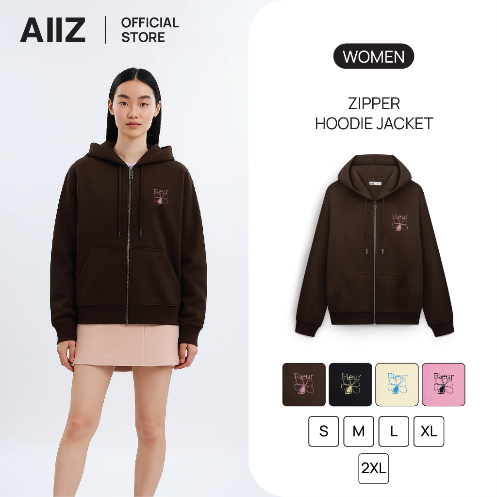 AIIZ เสื้อฮู้ดผู้หญิงแบบซิปปักลายกราฟิก AIIZ Women's Zipper Hoodie Jacket