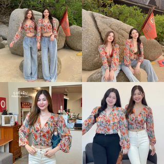 Meenny Closet | เสื้อชีฟองพิมพ์ลายดอก กระดุมกะลา งานป้าย meenny