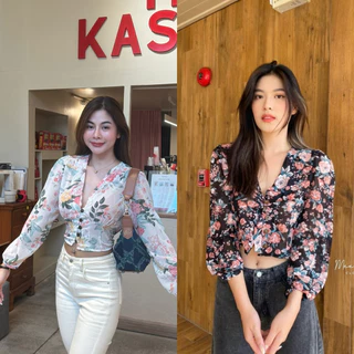 Meenny Closet | เสื้อชีฟองพิมพ์ลายดอก กระดุมกะลา งานป้าย meenny