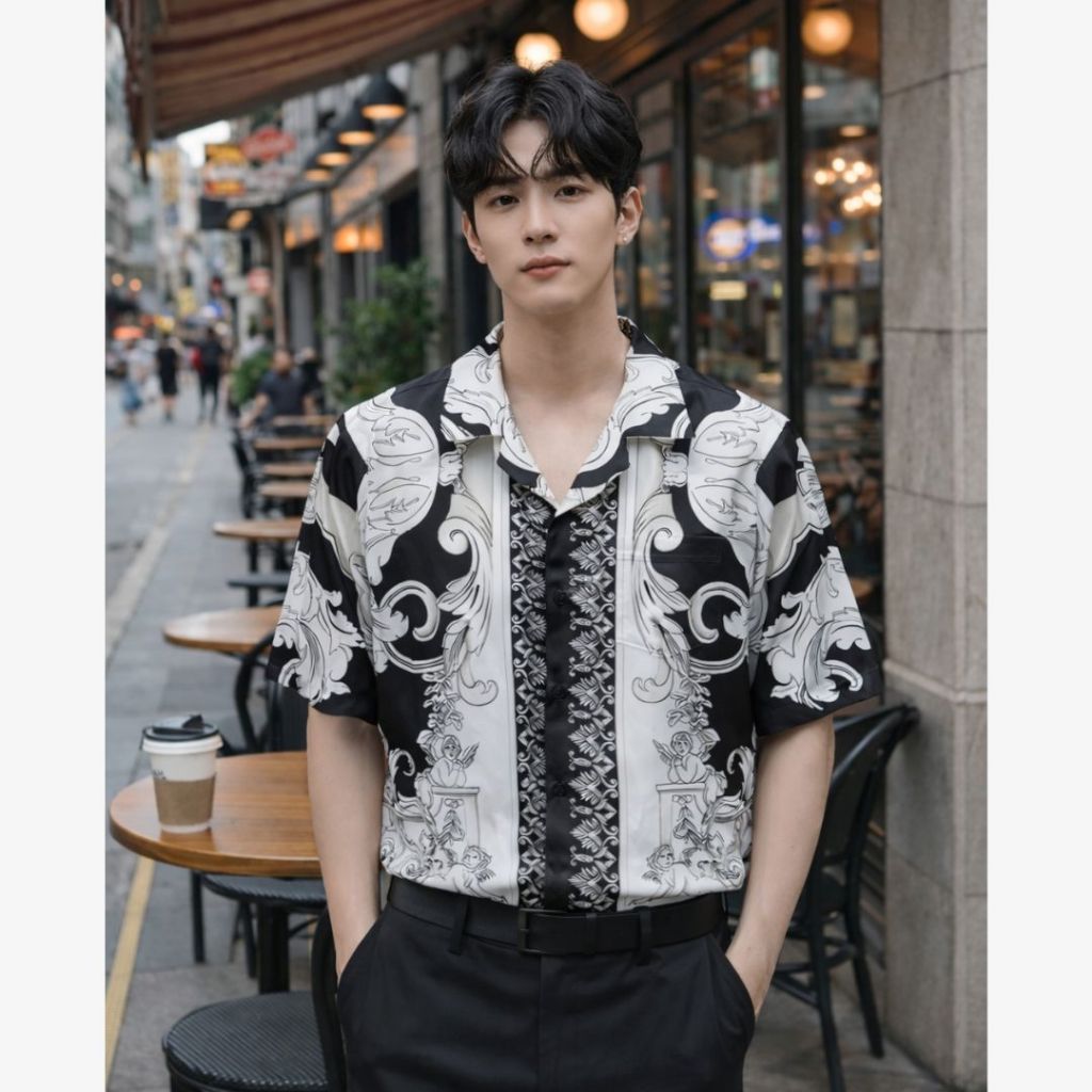 11.WOLF Hawaii Shirt เสื้อเชิ๊ตแขนสั้นต่อลาย Calliope / H182 – โปรปัง