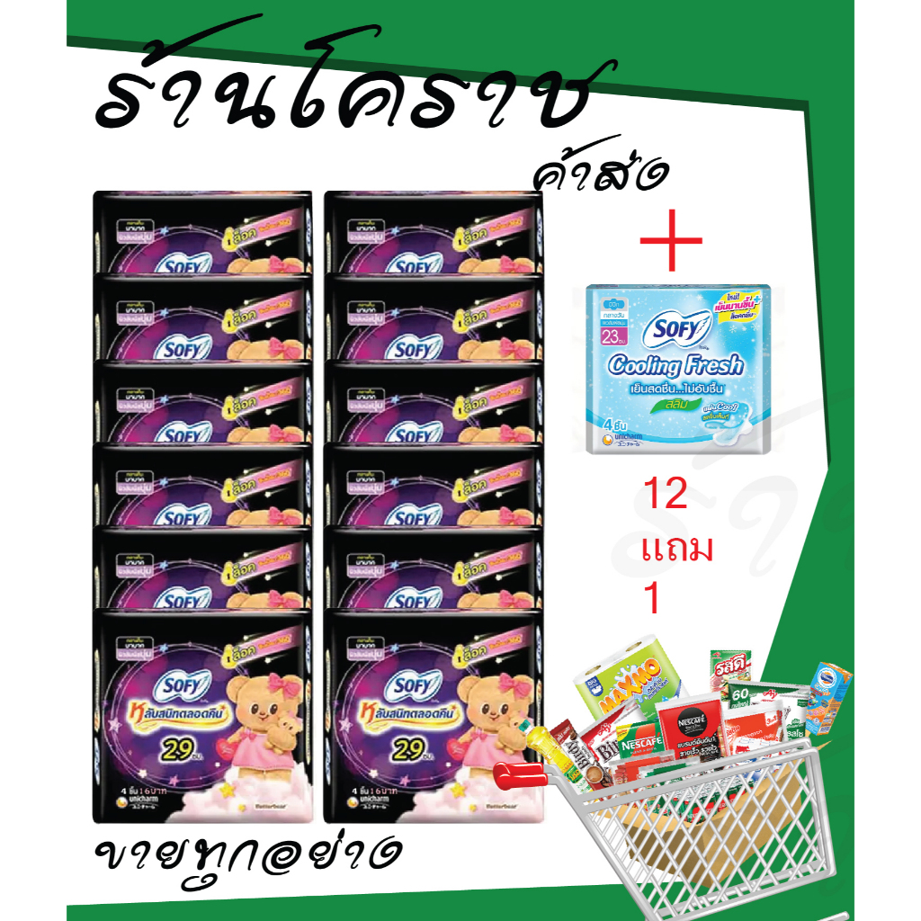 (ยกแพ็คสุดคุ้ม+โค้ดส่งฟรี) โซฟีกลางคืน 29 cm 12+1 ผ้าอนามัยกลางคืน โซฟี ยกแพ็ค13ห่อ