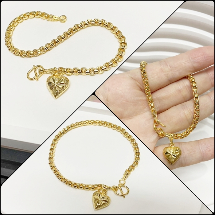 (6-1)สร้อยข้อมือทอง ตุ้งติ้งหัวใจเม็ดเดี่ยว ชุบทองk