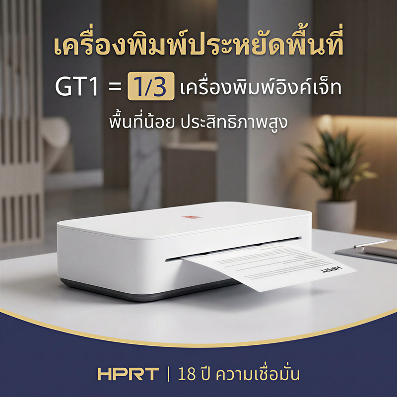 HPRT GT1 เครื่องพิมพ์ไร้หมึก A4 พิมพ์สองหน้า WiFi USB 300DPI เสถียร ใช้กระดาษธรรมดา สำหรับงานเล็กๆ ออฟฟิศ และการเรียนรู