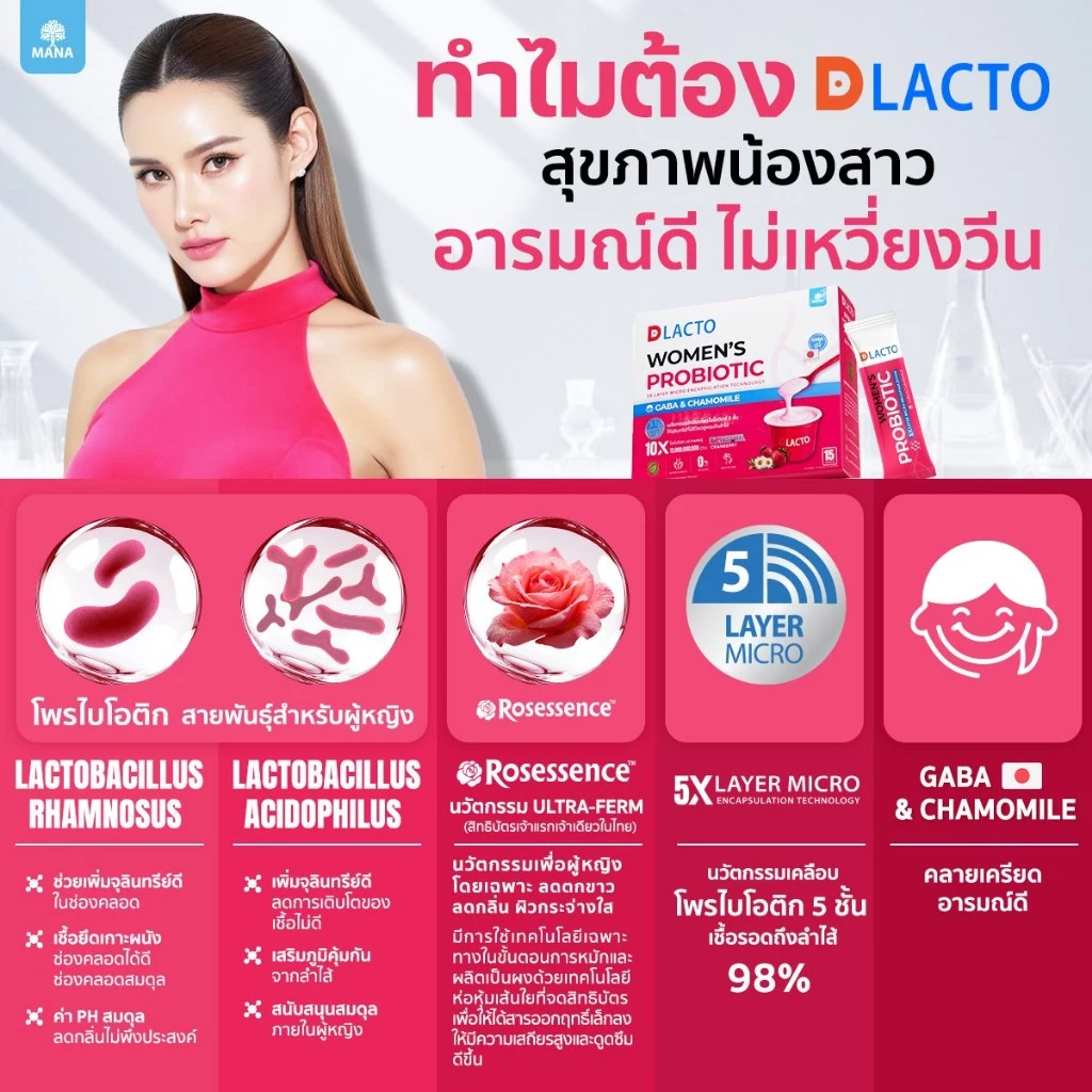โปร1กล่อง น้องสาวยิ้ม DLACTO Women's Probiotic โพรไบโอติกส์ น้องสาวอารมณ์ดี ไม่เหวี่ยง (1กล่อง15ซอง) thumbnail 7