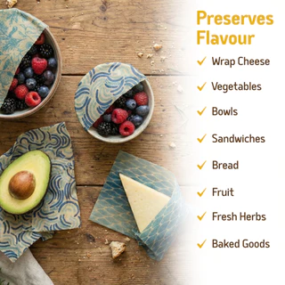 SuperBee ผ้าไขผึ้งห่ออาหาร ล้างใช้ซ้ำ 2 ปี Beeswax Wrap for Food, Set of 3 Reusable Bees Wax Wraps