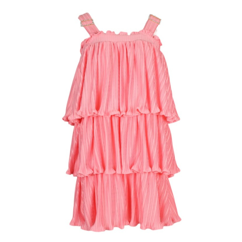 tiny tale-เดรสสายเดี่ยวผ้าอัดพลีดแต่งลายลูกคลื่น-สีชมพู D080-40