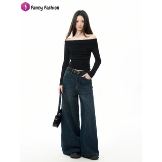 Fancy เสื้อปาดไหล่ แขนยาว [ใส่แล้วผอม] ทรงเข้ารูป ผ้านิ่มเด้ง สไตล์เกาหลี มินิมอล เสื้อไปคาเฟ่ เสื้อแฟชั่นผู้หญิง