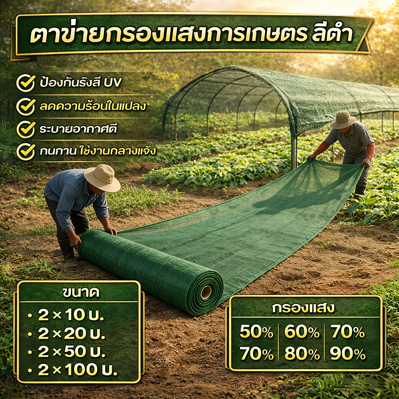 ตาข่ายกรองแสง สแลนกันแดด เกรดA คุณภาพพรีเมี่ยม แรงดึงสูง ไม่ขาดง่าย กันUV 100% มีหลายขนาด 2x10 / 2x20 / 2x50 / 2x100m
