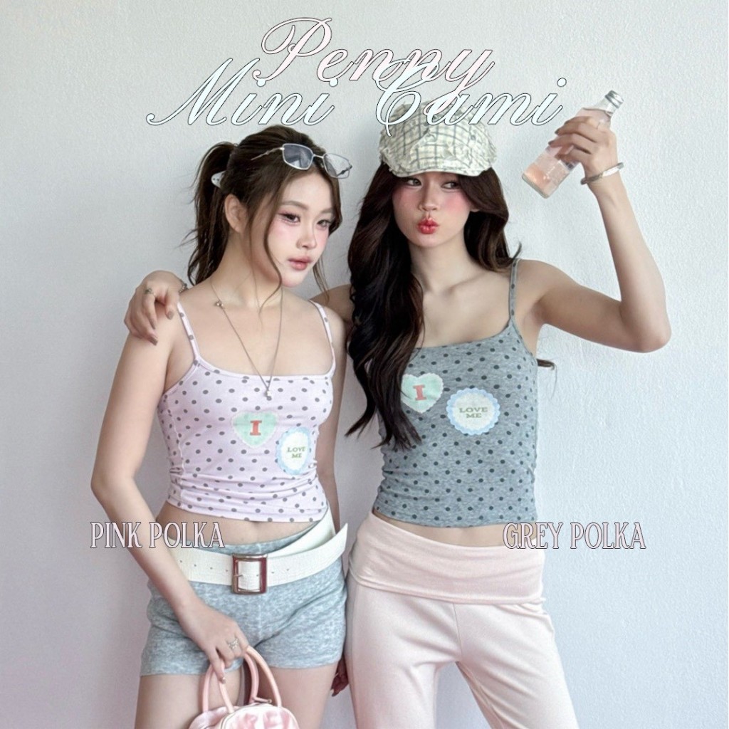 Choosedress A2032 Penny Mini Cami  เสื้อสายเดี่ยวลายจุด สกรีนลายหัวใจ