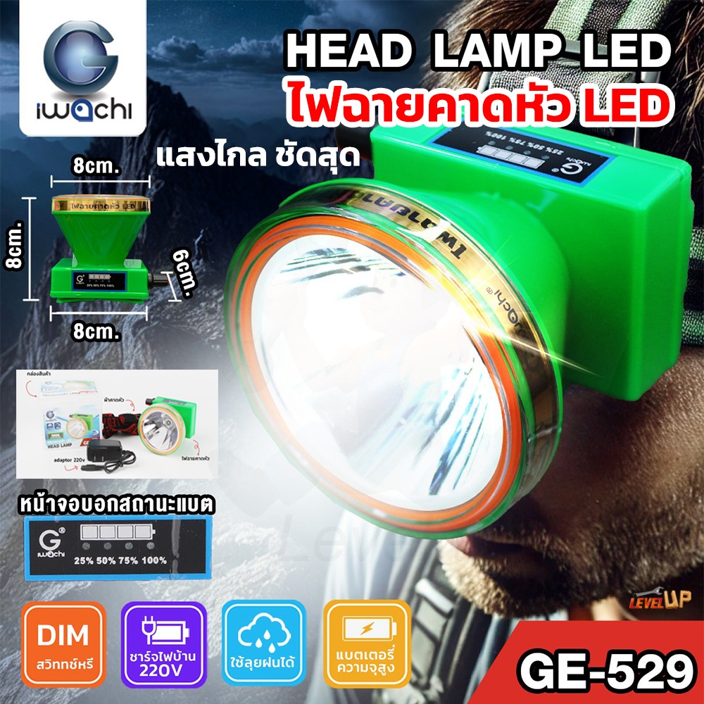 *สว่างขั้นสุด**IWACHI ไฟฉายคาดหัว แท้ ledไฟคาดหัว ระยะส่องแสงสว่างสูงสุด 1,000 เมตร ไฟส่องกบ ไฟ ฉาย 