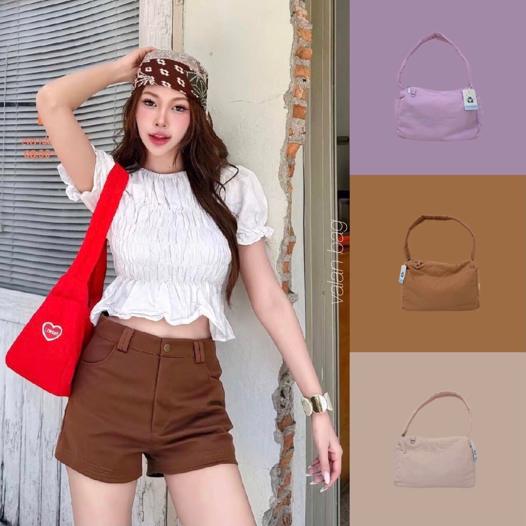 [BEST SELLER] กระเป๋าสะพาย Sister bag ผ้าเคลือบกันน้ำ ด้านข้างมีช่อง 2 ฝั่ง ขนาดใส่ไอแพดได้