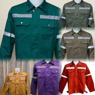 (สีใหม่) เสื้อช็อปช่างแขนยาวมีแถบสะท้อนแสงเนื้อผ้าโพลีเอสเตอร์ผสมฝ้ายกันสะเก็ดไฟได้ 20% ใส่ได้ทั้งผู้ชายและผู้หญิง