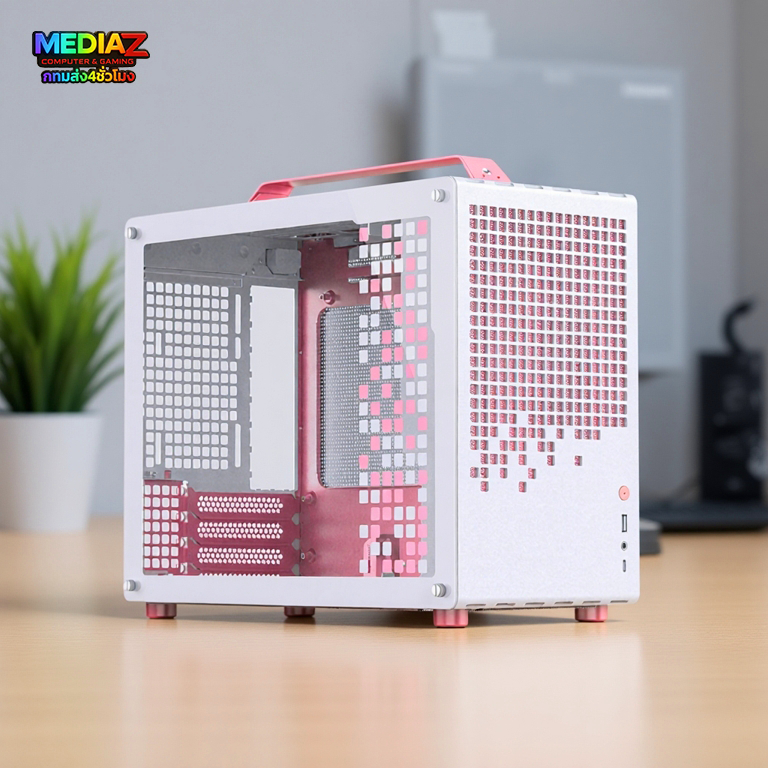 ส่งทันที เคส mATX อลูมิเนียมอัลลอยด์ หิ้วได้ รับการ์ดยาว สีชมพูขาว Media Z Case Pink Z20 jonsbo