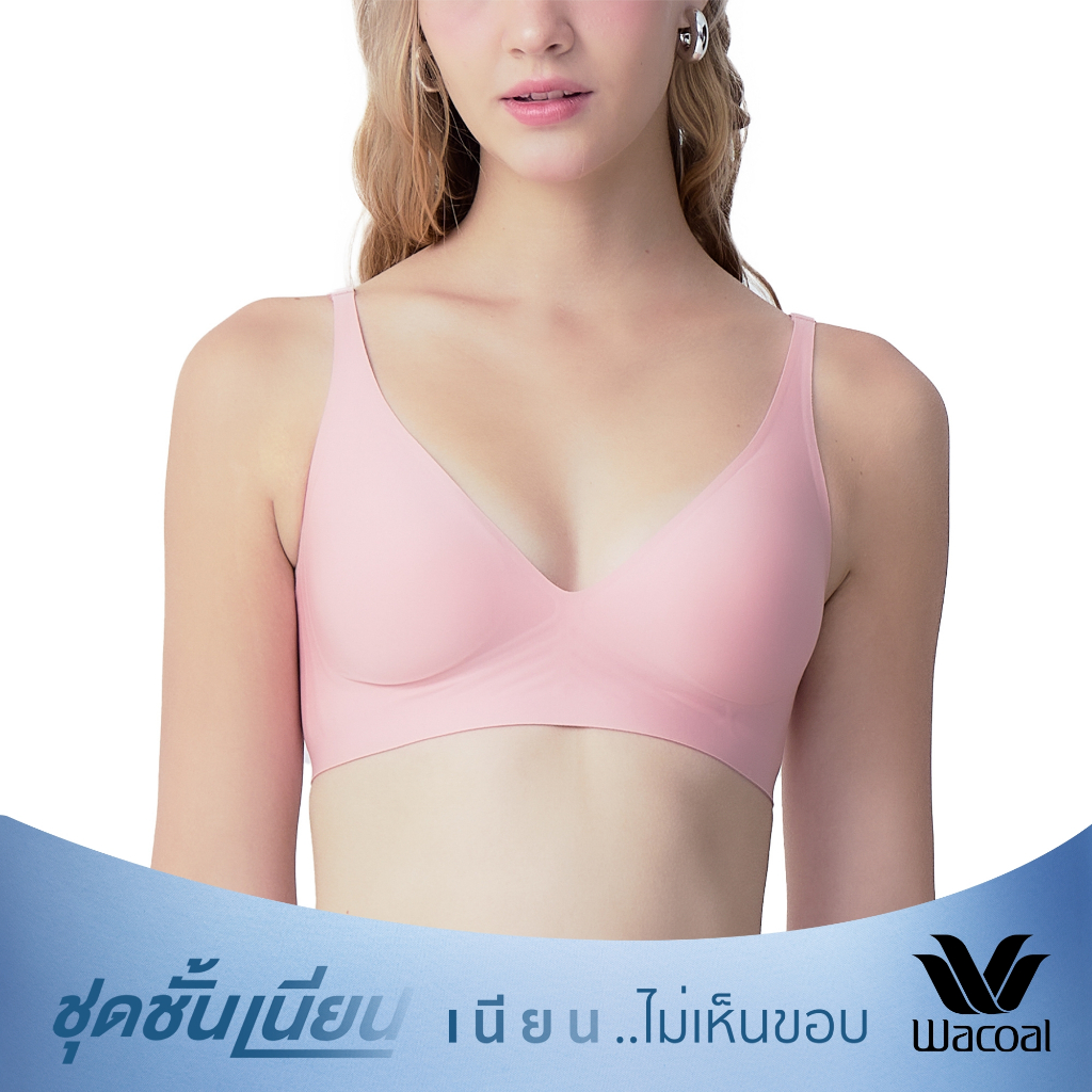 Wacoal Mood Smart Size ชุดชั้นเนียน บราไร้โครง Smart Size ฟองน้ำบาง รุ่น MM1X72 สีเนื้ออมส้ม (TO)