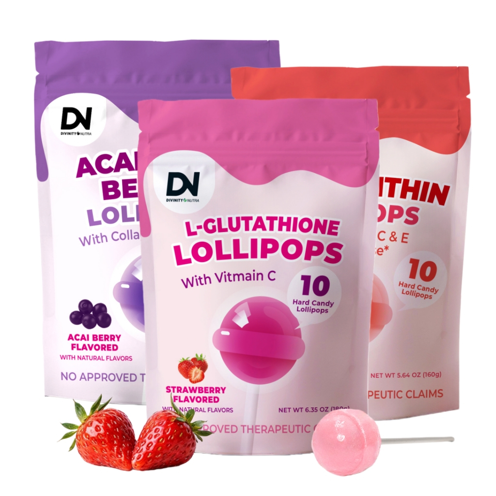 DN L-Glutathione Acai Berry Lollipops with Vitamin C Dietary Supplement Strawberry Raspberry Anti-age Glow Skin 10PCS