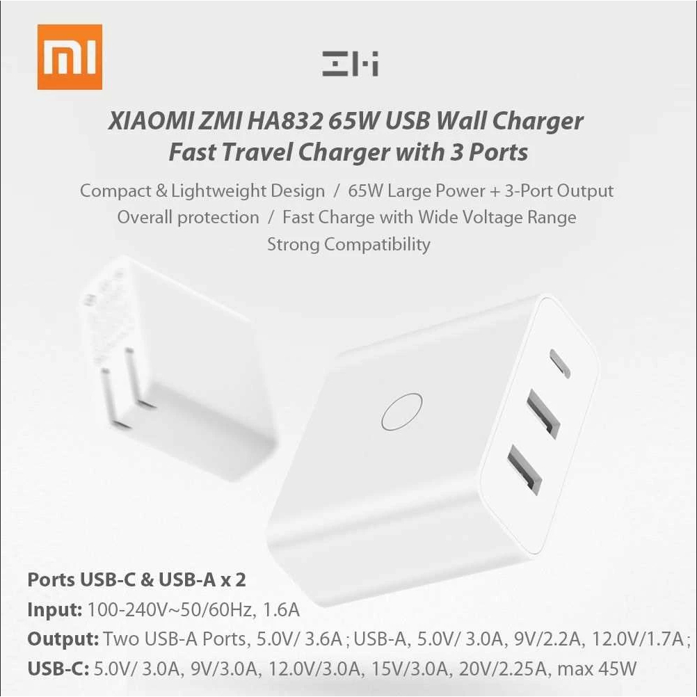 ZMI HA832 65W USB Wall Phone Charger ที่ชาร์จพกพา