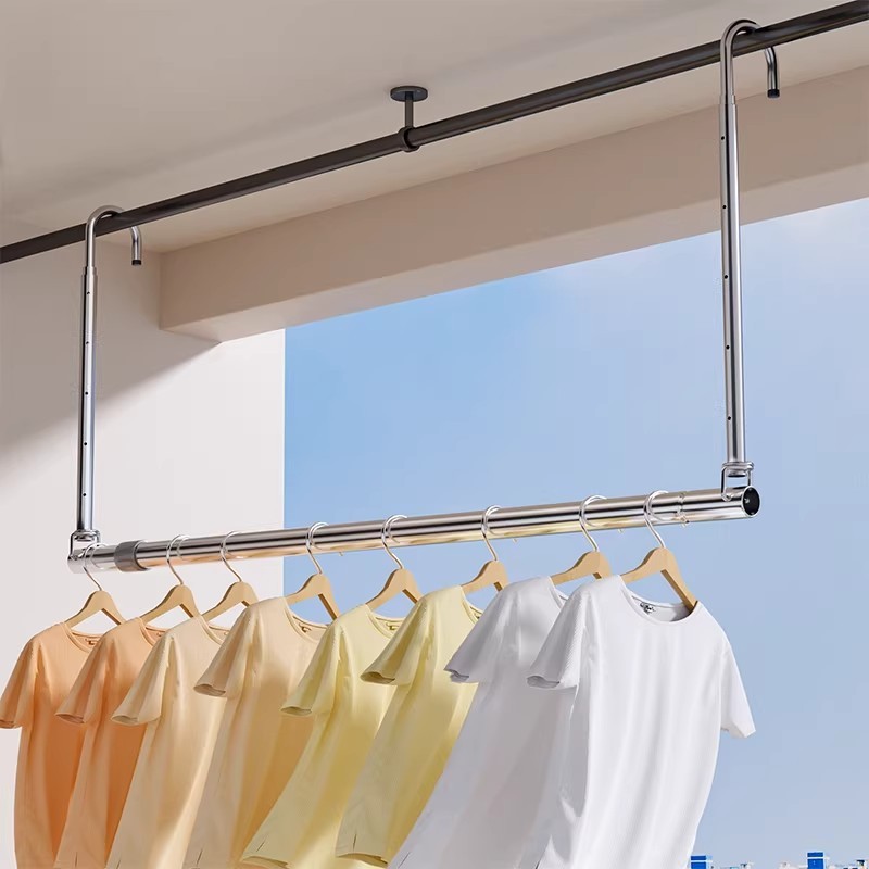 ราวตากผ้า ราวแขวนผ้าเช็ดตัว ราวแขวนผ้ายืดได้ ปรับยืดความยาวได้ ไม่ต้องเจาะผนัง ราวแขวนผ้า ราวผ้าม่าน80-240cm