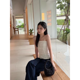 Belle Top (kakki) เสื้อสายเดี่ยว ซับในทั้งตัว ปรับสายได้ ผ้าคัตตอล เสื้อเก็บทรง