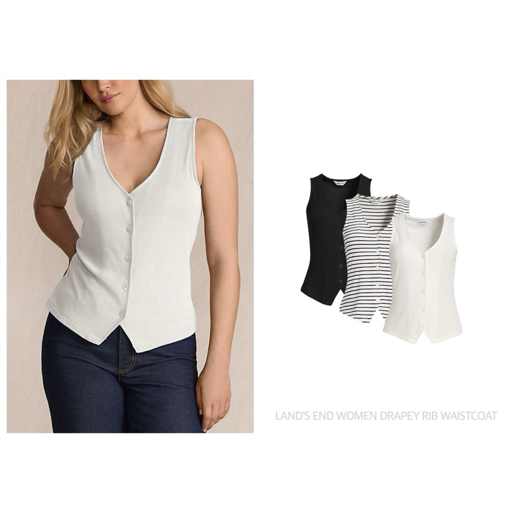 LAND'S END เสื้อกั๊กแขนกุด คอวี เนื้อนุ่ม WOMEN DRAPEY RIB WAISTCOAT (A1003)