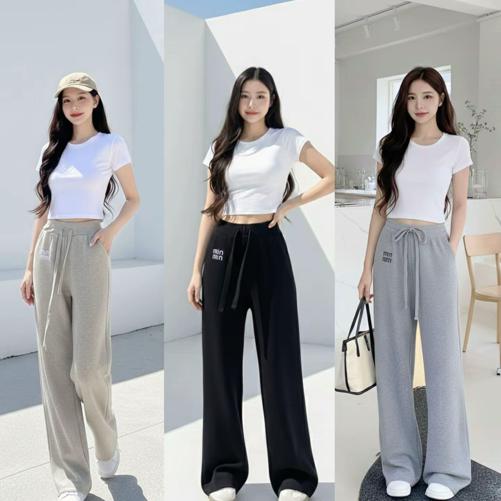 กางเกงขายาวไหมพรหมงานปัก