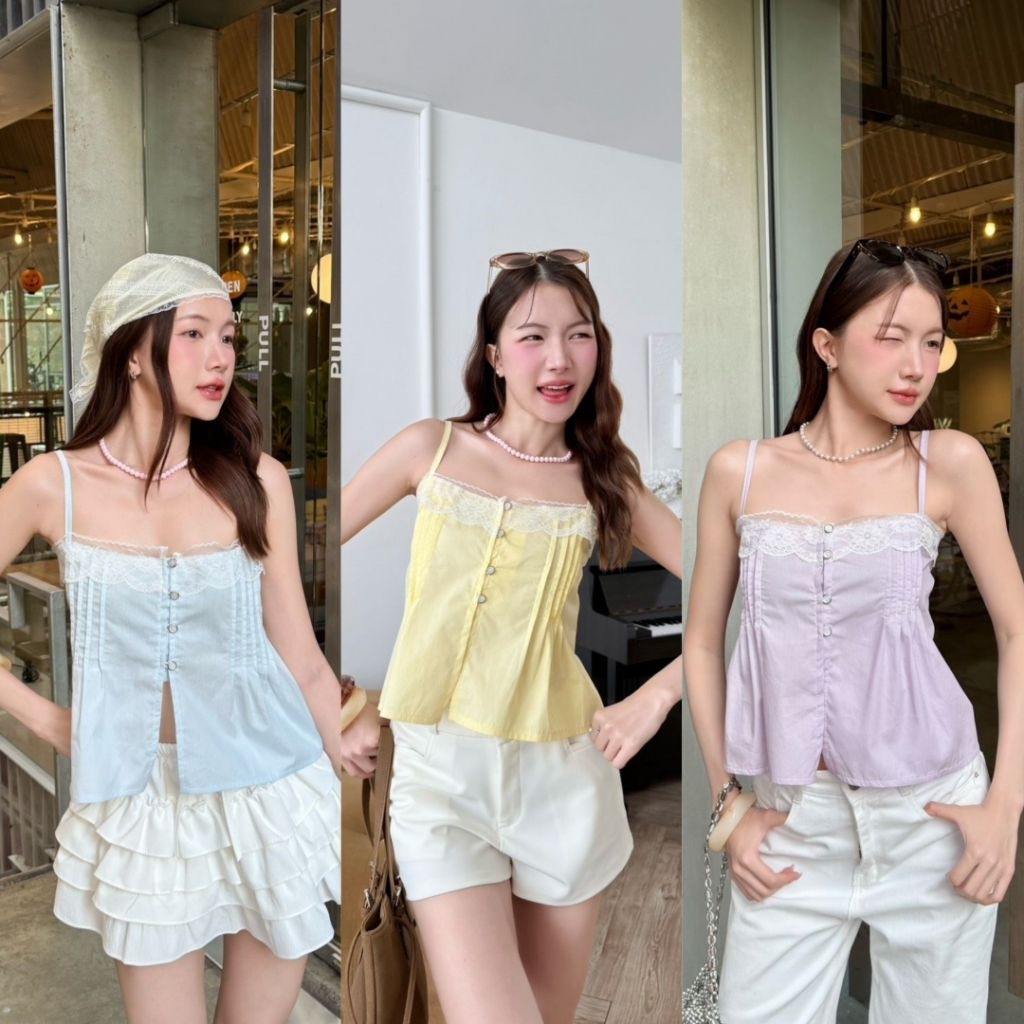 สายเดี่ยวตีเกร็ดหน้า ผ้าคอตตอน