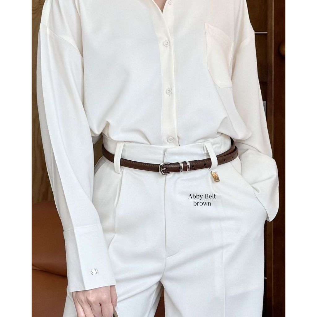 🖤 Abby Belt 🥖🤍เข็มขัดหนัง อะไหล่สีเงิน ✨แถมหมุดตอกรู สามารถปรับไซซ์เองได้ รูปที่ 2