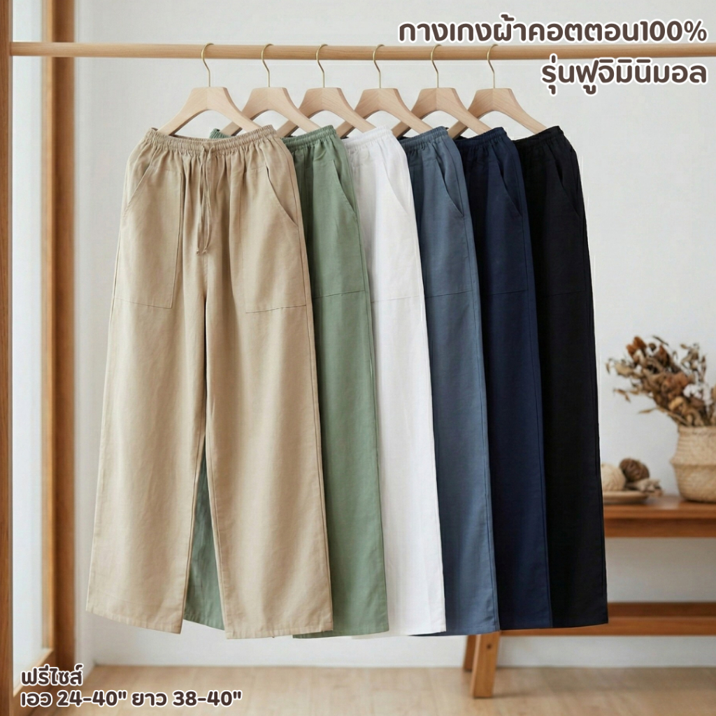 กางเกงขายาวผ้าฝ้าย สไตล์เกาหลี ผ้านุ่มม ใส่สบายมาก
