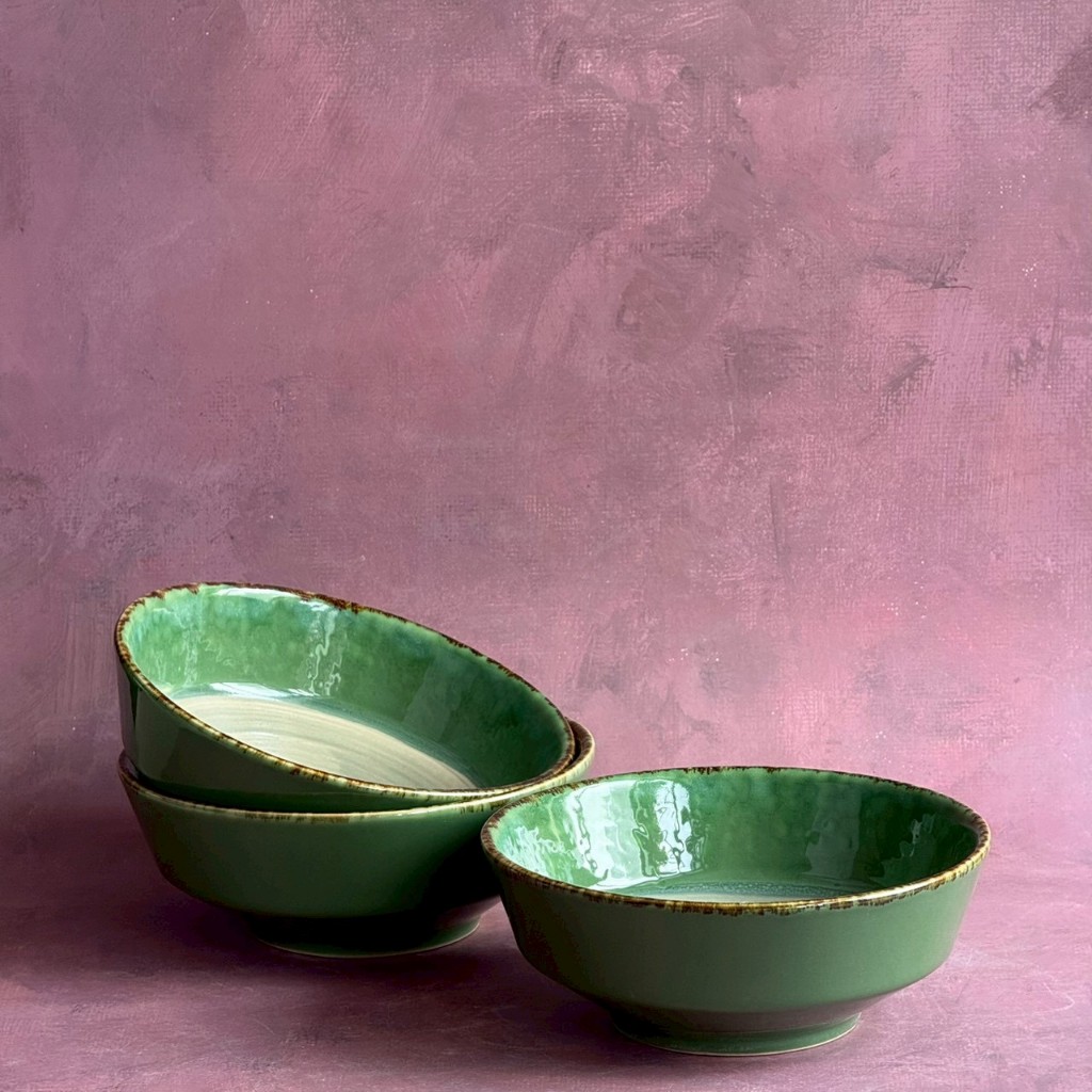ชามเซรามิค เคลือบสีเขียว Bowl Ceramic ชามก๋วยเตี๋ยว เข้าไมโคเวฟได้ เข้าเครื่องล้างจานได้ - AT1CERAMI