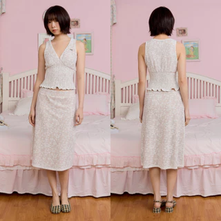 Bemingset011(S-2XL)-Flora Set - เซ็ตกระโปรงลูกไม้ละมุน หวานเรียบร้อยใส่ออกงานก็ได้ ใส่คาเฟ่ก็สวย