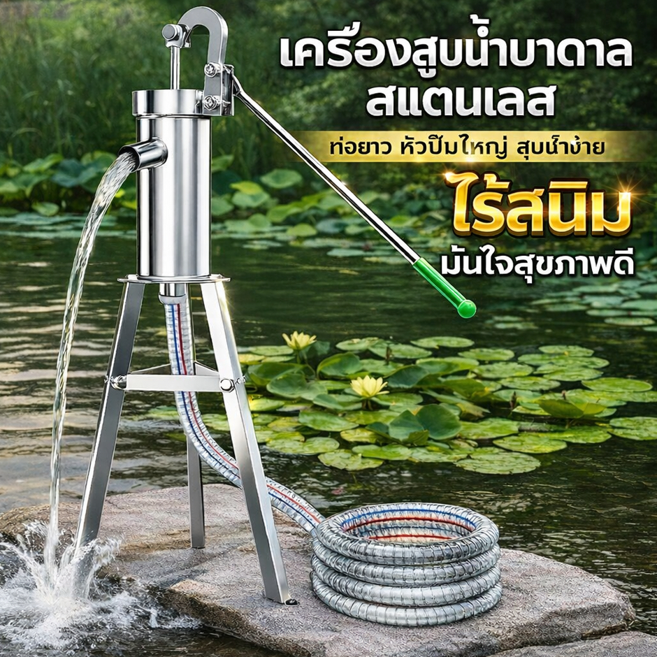 💯% Stainless Steel Manual Well Pump ปั๊มน้ำมือโยก ดูดน้ำจากบ่อบาดาล สำหรับบ้านและสวน โครงสร้างหนา แข็งแรงทนทาน