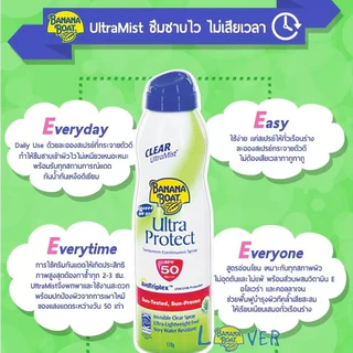 Banana Boat Clear Ultra Mist Sunscreen Spray SPF50 170ml สเปรย์กันแดด สูตรบางเบา found & found