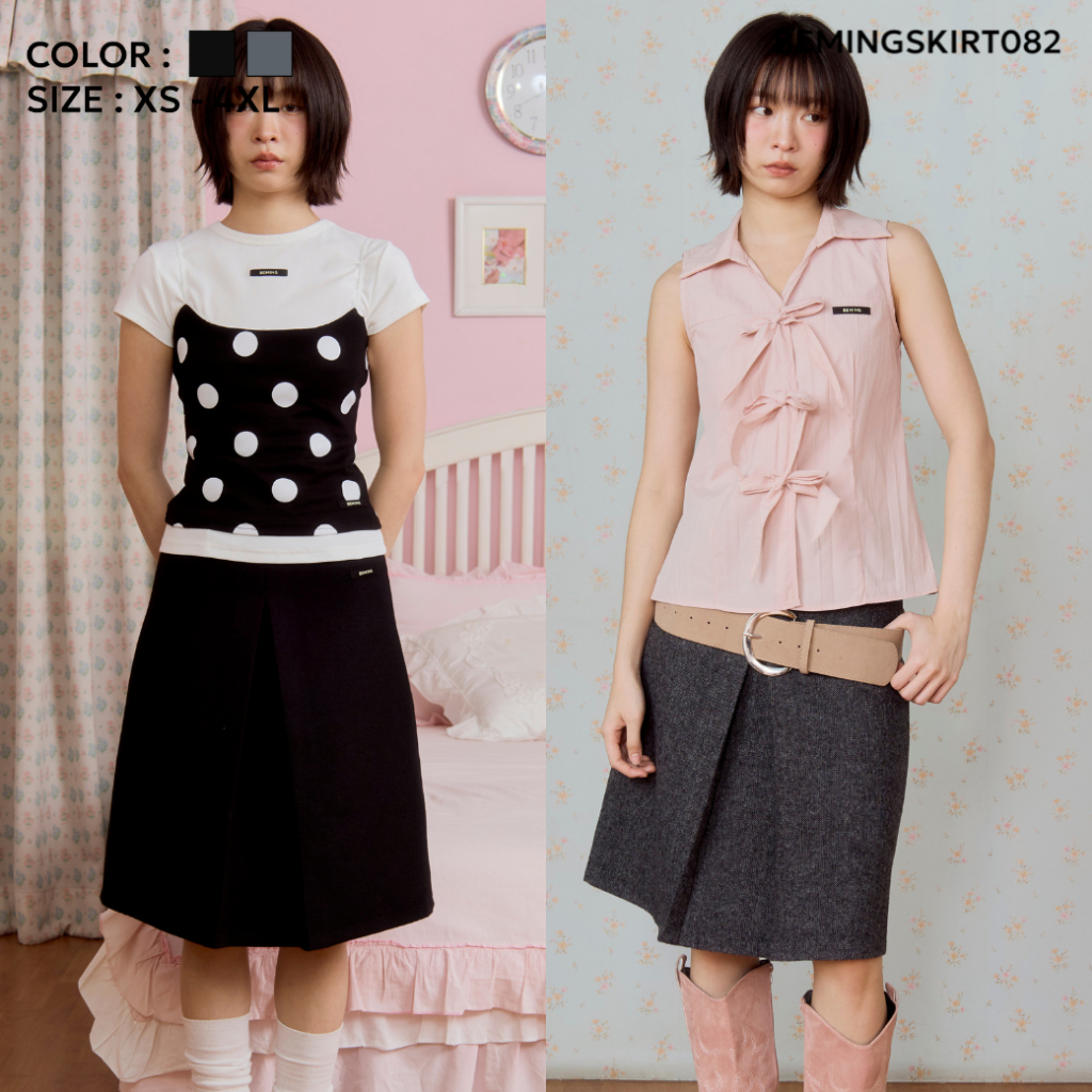 Bemingskirt082(XS-4XL)-BMG Tweed Pleat Skirt กระโปรงผ้าทวีด เหมาะกับวันที่ดูเรียบร้อยแต่อยากมีสไตล์