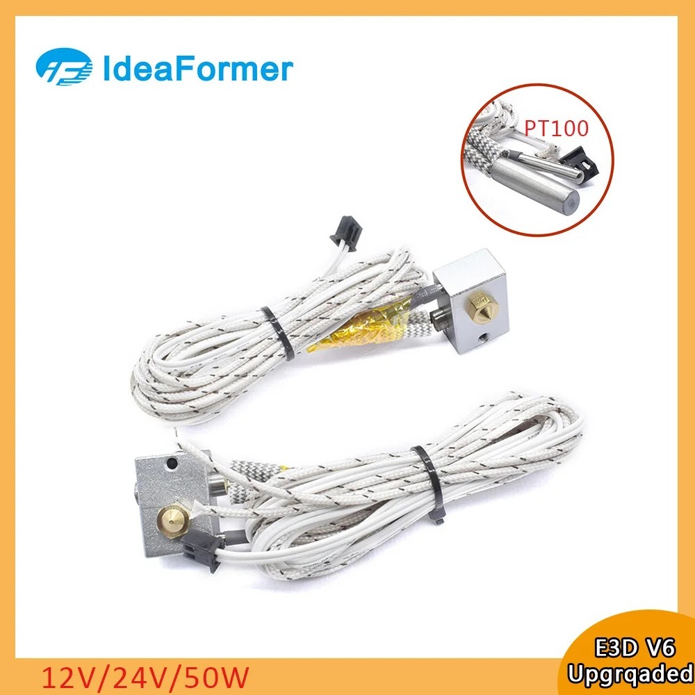 Upgraded V6 Heater Aluminum Block+NTC100K Thermistor +12V/24V 50W Heating Tube for E3D V6 Hotend Ext