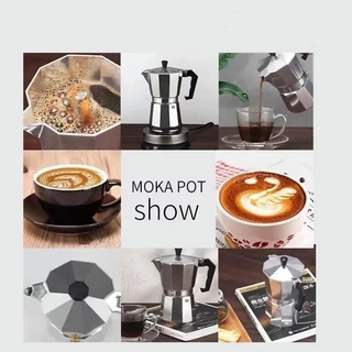 ☕☕☕Moka Pot มอคค่าพ็อต กาต้มกาแฟสดพกพา หม้อต้มกาแฟ 50/100/150/300/450/600ML=1/2/3/4/5/6 ถ้วย