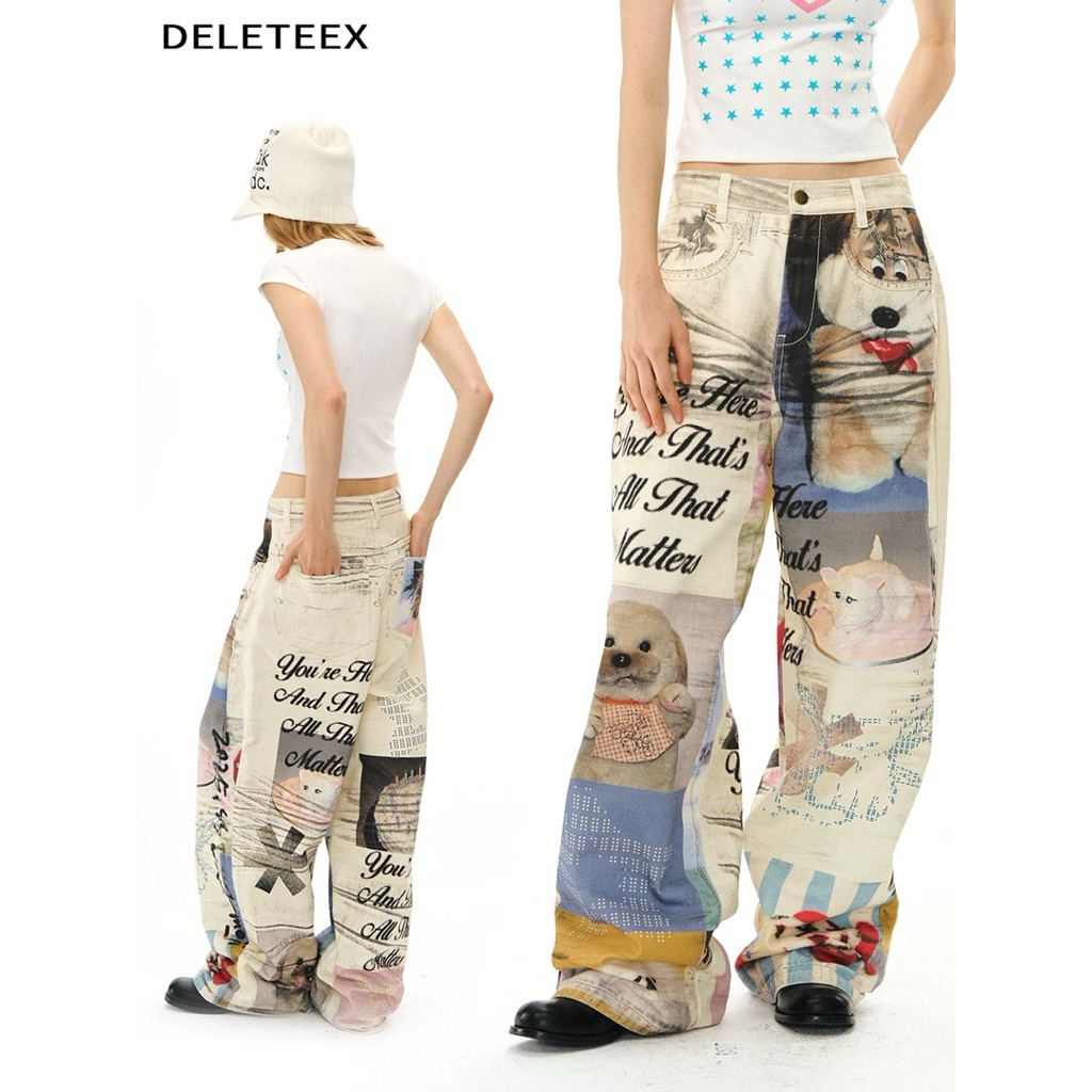 [Pre-order] DELETEEX | PRINTED WIDE-LEG JEANS : DeD-moji Series กางเกงยีนส์ขายาวพิมพ์ลาย