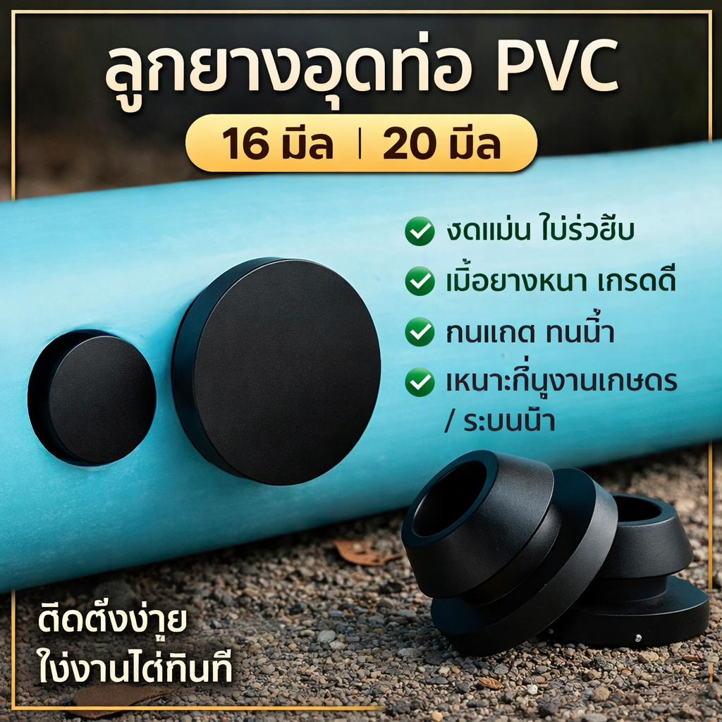 ลูกยางอุดท่อพีวีซี PVC ลูกยาง วาว 16 มิล  ขนาดรู 16 มิล (100ตัว)