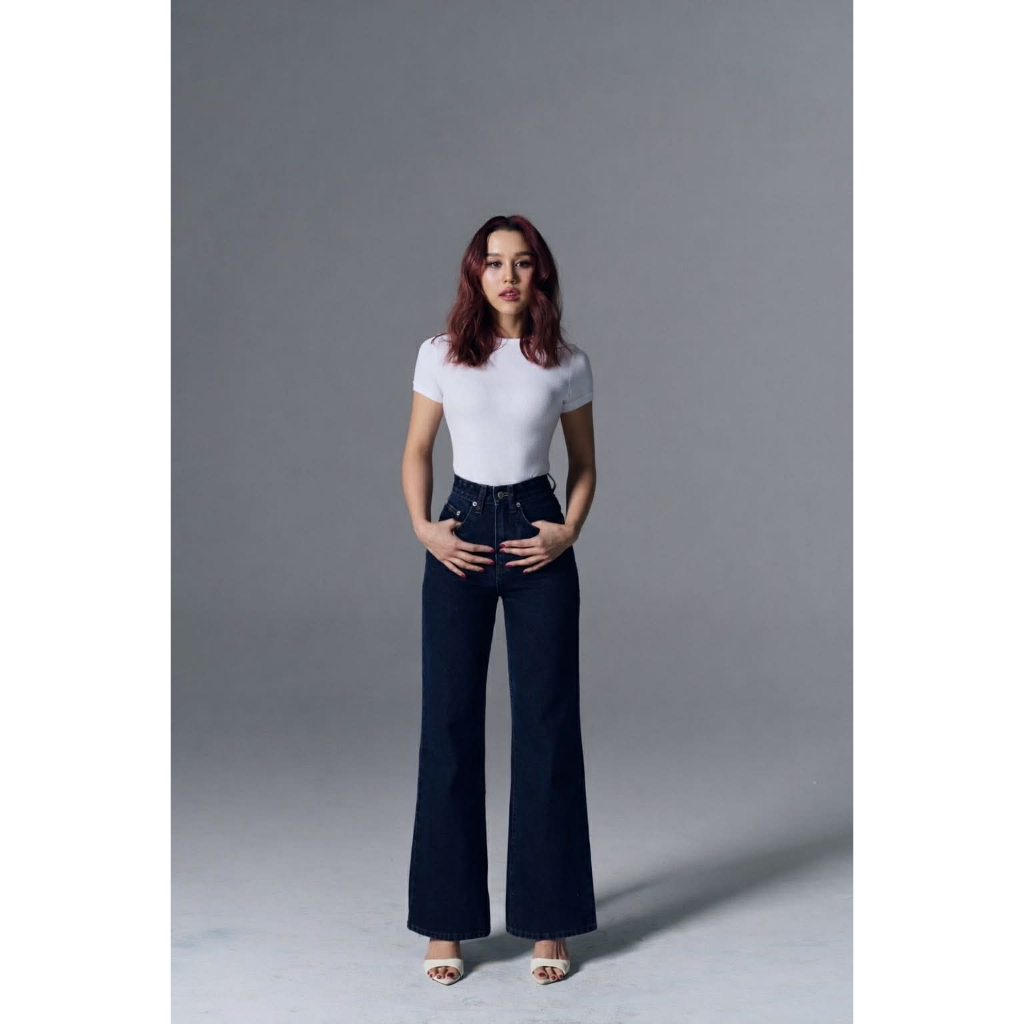 [LIMITED Collab] HARA x CL Essential BLUE WIDE FLARE fit jeans กางเกง HLC1-002 ด้ายทอง ขากว้าง ปลายขา 11 นิ้ว