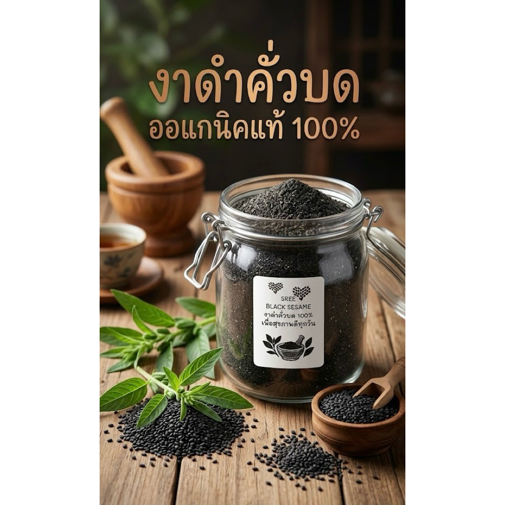 งาดำคั่วบด 100% ออแกนิค | ไม่ผสมน้ำตาล | บำรุงสุขภาพ | (ขนาด 150g)