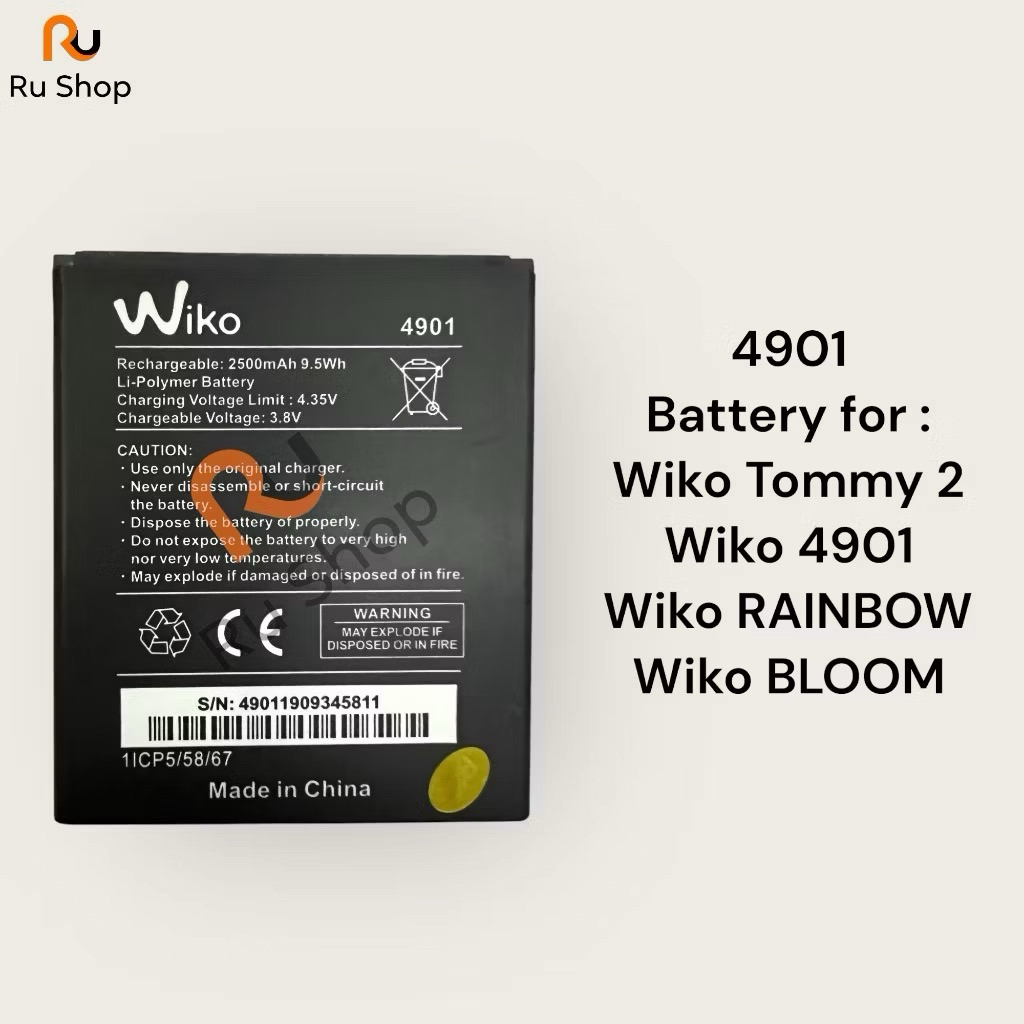 แบตเตอรี่ Wiko Tommy 2 Tommy2 / Wiko 4901/ Wiko RAINBOW / Wiko BLOOM battery Model. Wiko 4901 2500mA